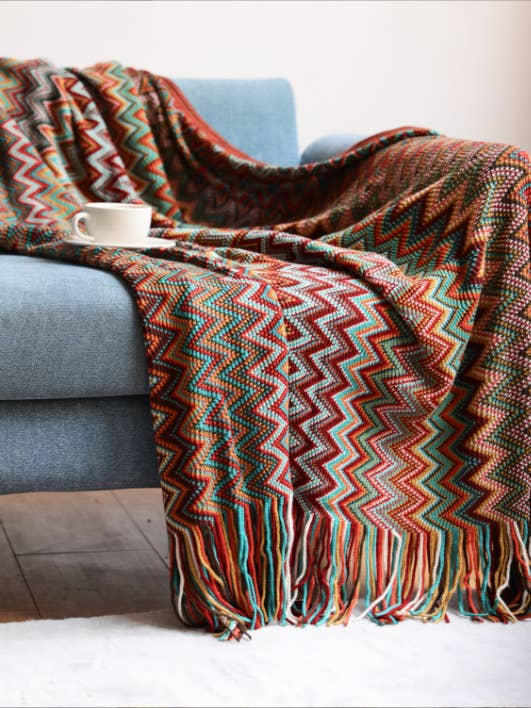 Bohemia Soft Cozy Knit Sofa Throw Blanket With Tassel for wholesale by HIDDENBRAND