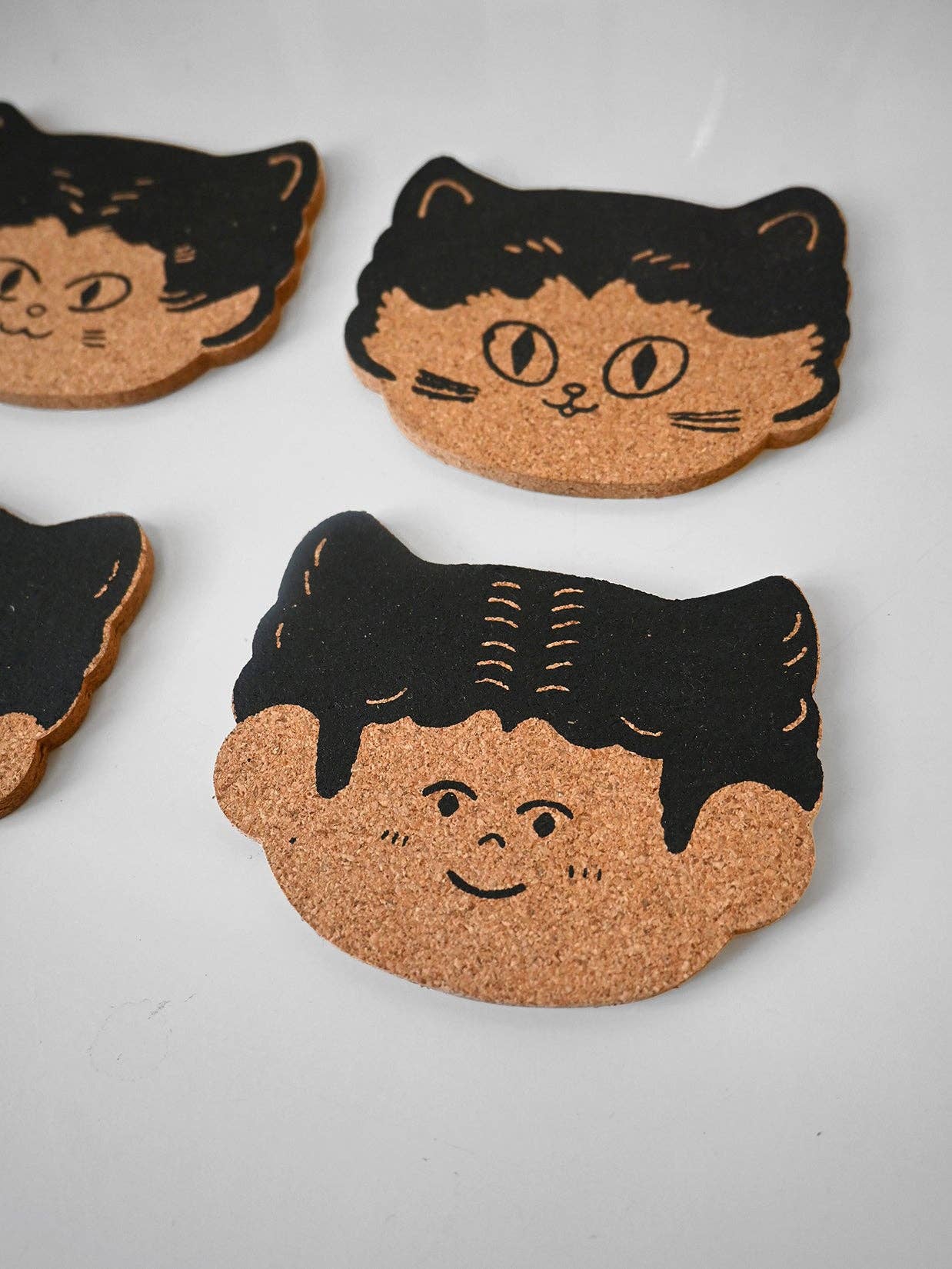 Natali Koromoto - Wholesale Coasters - "Cat Person" Set of four cork coasters2