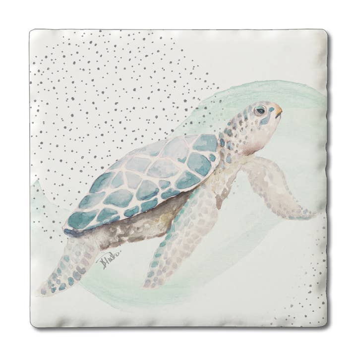 CounterArt/Highland Home/Thirstystone/CoasterStone - Wholesale Coasters - "Sea Turtle" Single Absorbent Stone Tumbled Tile Coaster