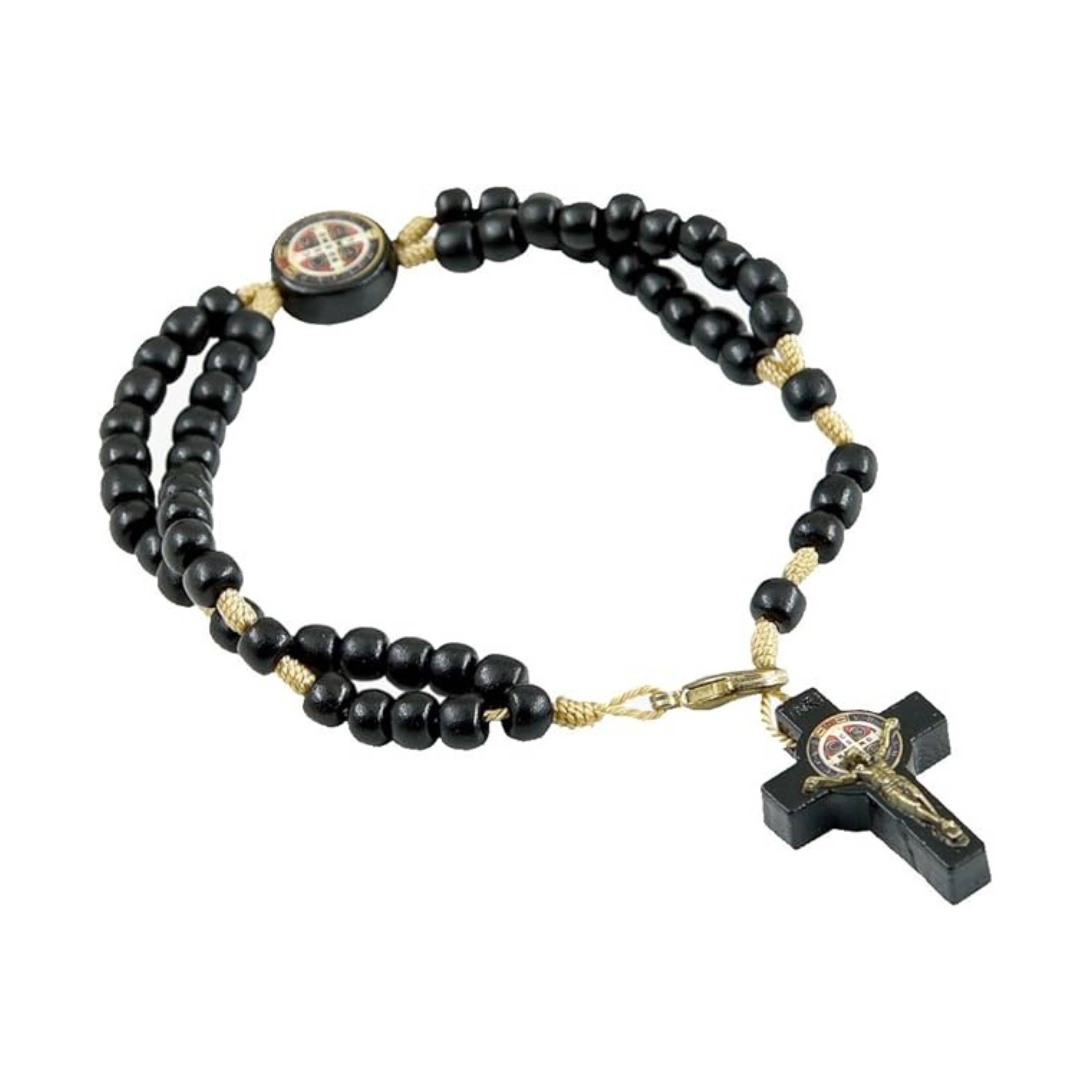 Catholica Shop - Wholesale Prayer Beads Bracelet - St Benedict Black Wood Rosary Bracelet – 4mm Beads0