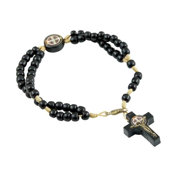 St Benedict Black Wood Rosary Bracelet – 4mm Beads for wholesale by Catholica Shop