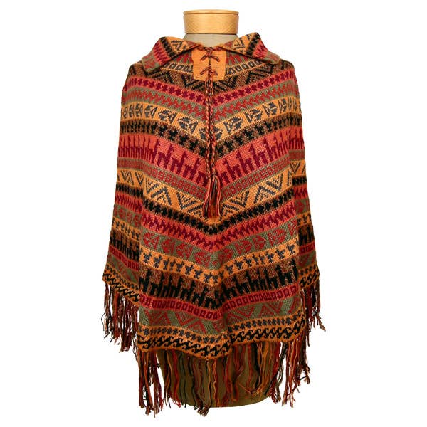Poncho 100% Alpaca w/ Laced Collar and Geometric Design 35" for wholesale by Sanyork Fair Trade