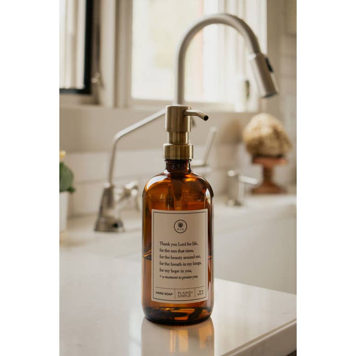 Plains + Simple - Wholesale Soap Dispenser - Thank You Lord Amber Glass Reusable Soap/Lotion Dispenser15