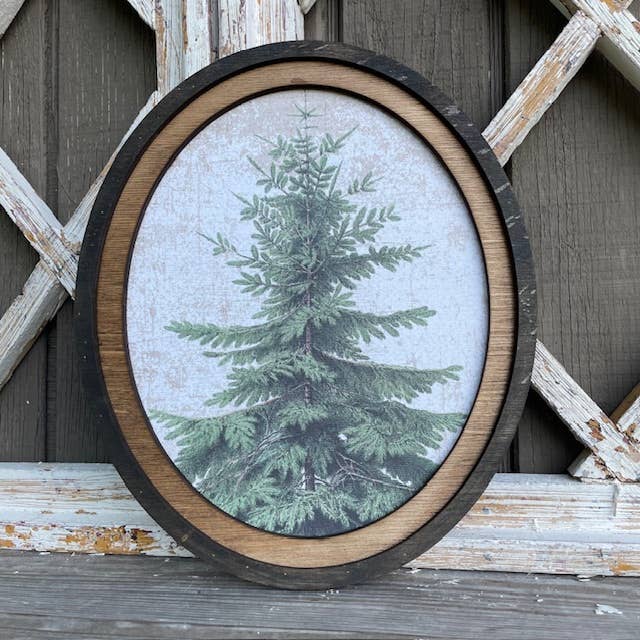 LAND OF COTTON - Wholesale Christmas Wall Art - Douglas Fir Print Framed in Oval Frame 1