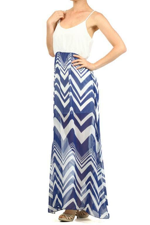 SurelyMine – Vestido - Mulher por atacado – Vestido maxi com estampa Chevron com decote redondo e alças finas3