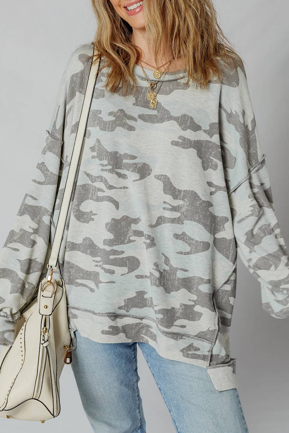 Multicolour Retro Camouflage Exposed Seam Sweatshirt for wholesale on Faire2