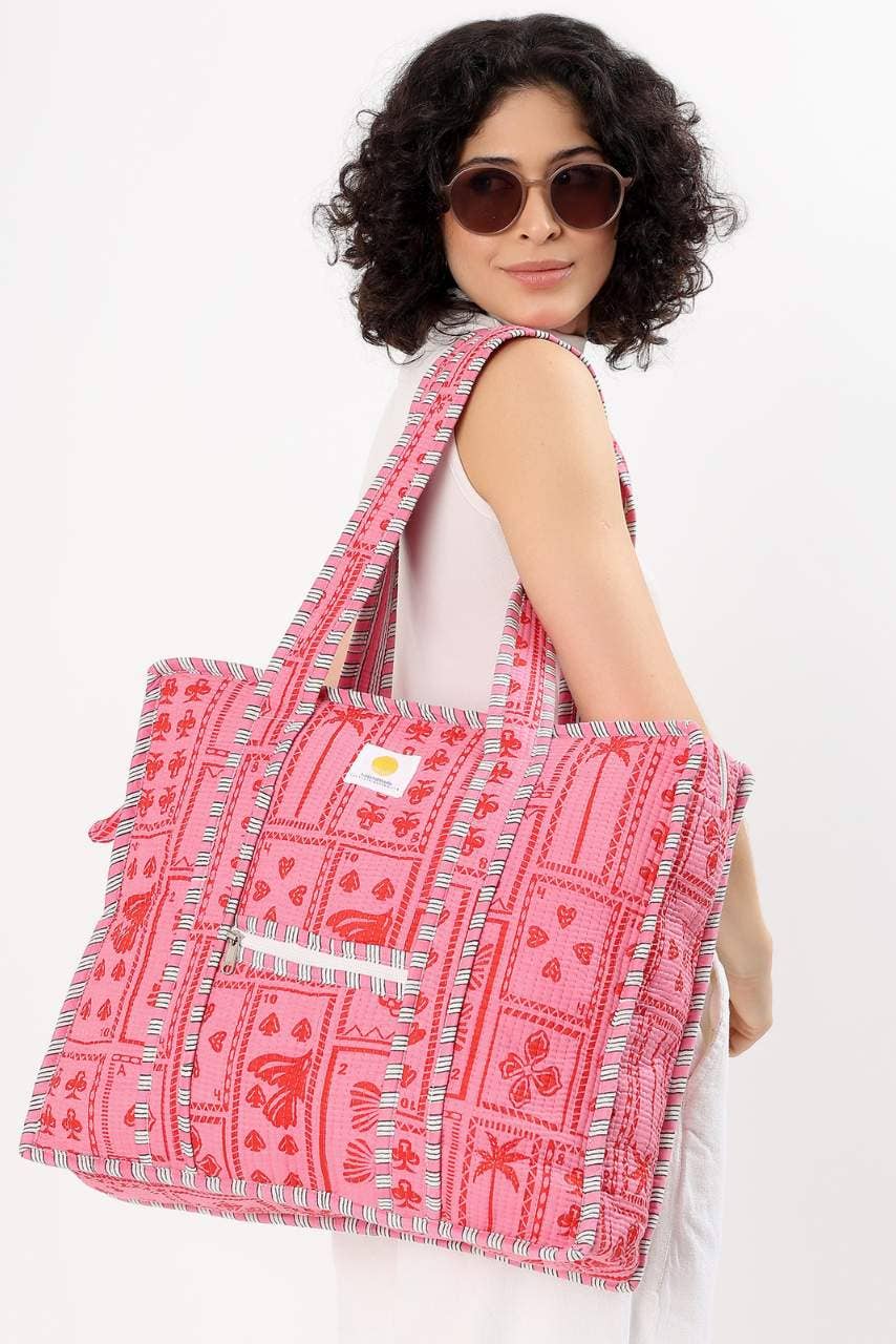 Hi Handmade - Wholesale Tote bag – Women's - Cotton Tote Bag With Zip - Pink Suits