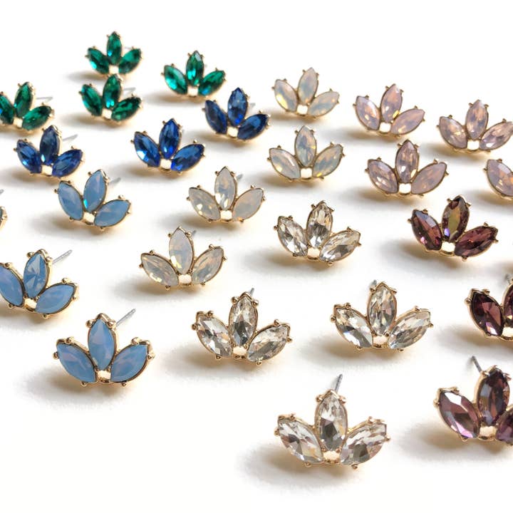 2 Pcs 21 x 15mm - Gold Stone Marquise Posts - Half Floral for wholesale by Crafters Resort