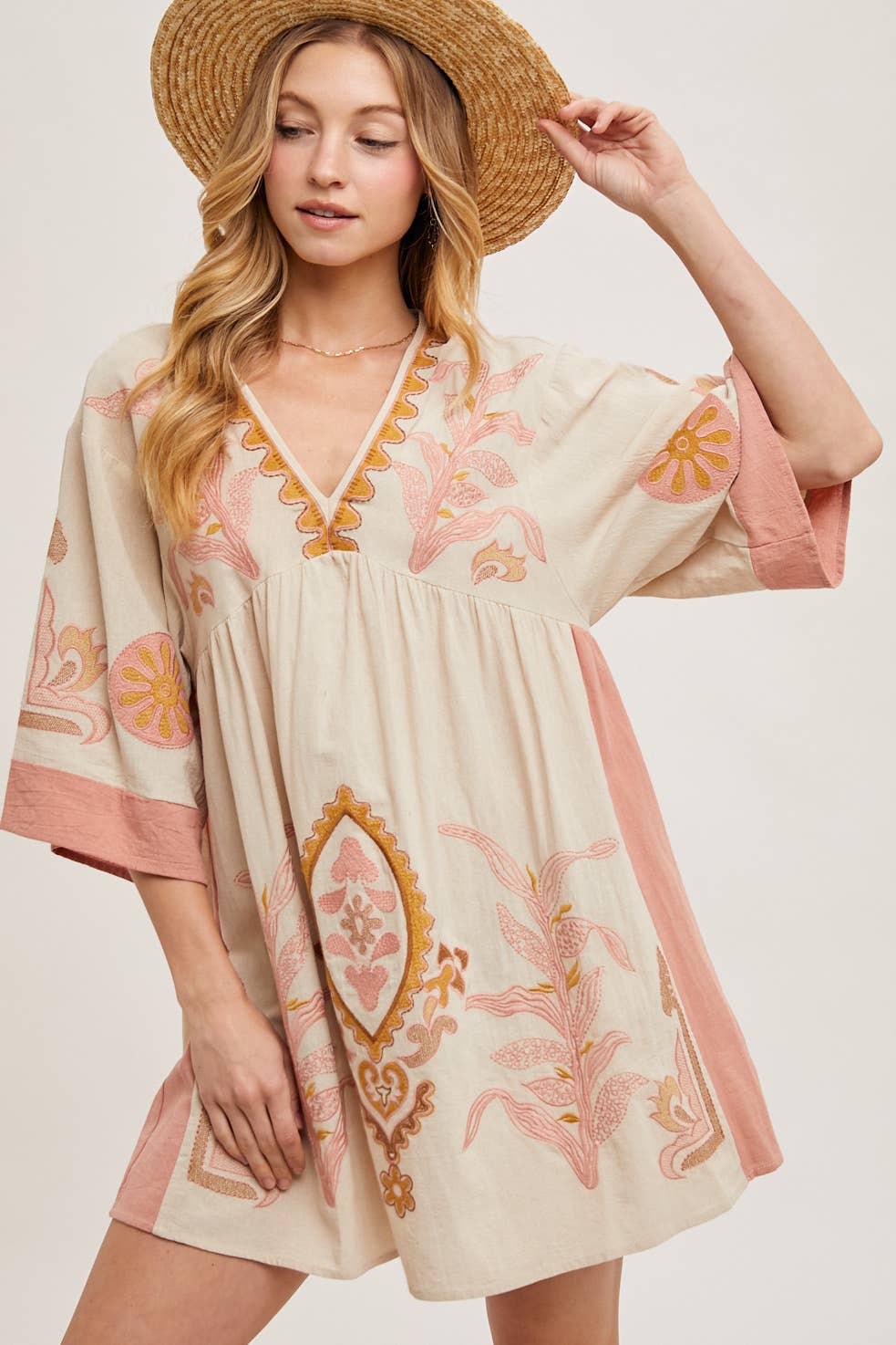 Bluivy - Wholesale Dress - Women's - BOHO EMBROIDERED BABYDOLL DRESS