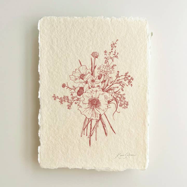 Croquis de Bouquet de Fleurs I Impression d'Art Héritage sur Papier Fait Main pour la vente par Kaari & Co.