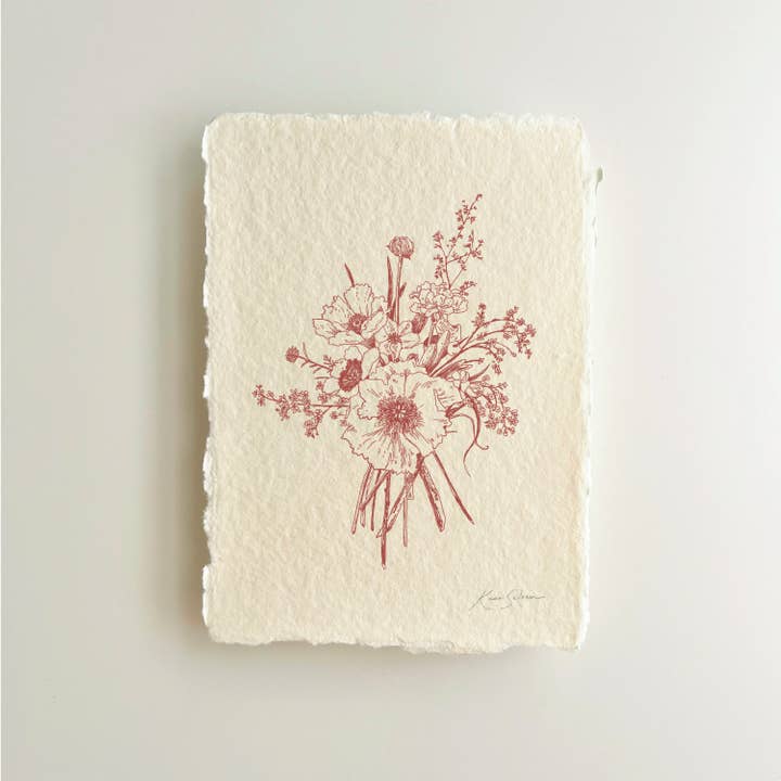 Blomsterbuket Skitse I Arvestykke Kunsttryk på Håndlavet Papir for engroshandel hos Kaari & Co.