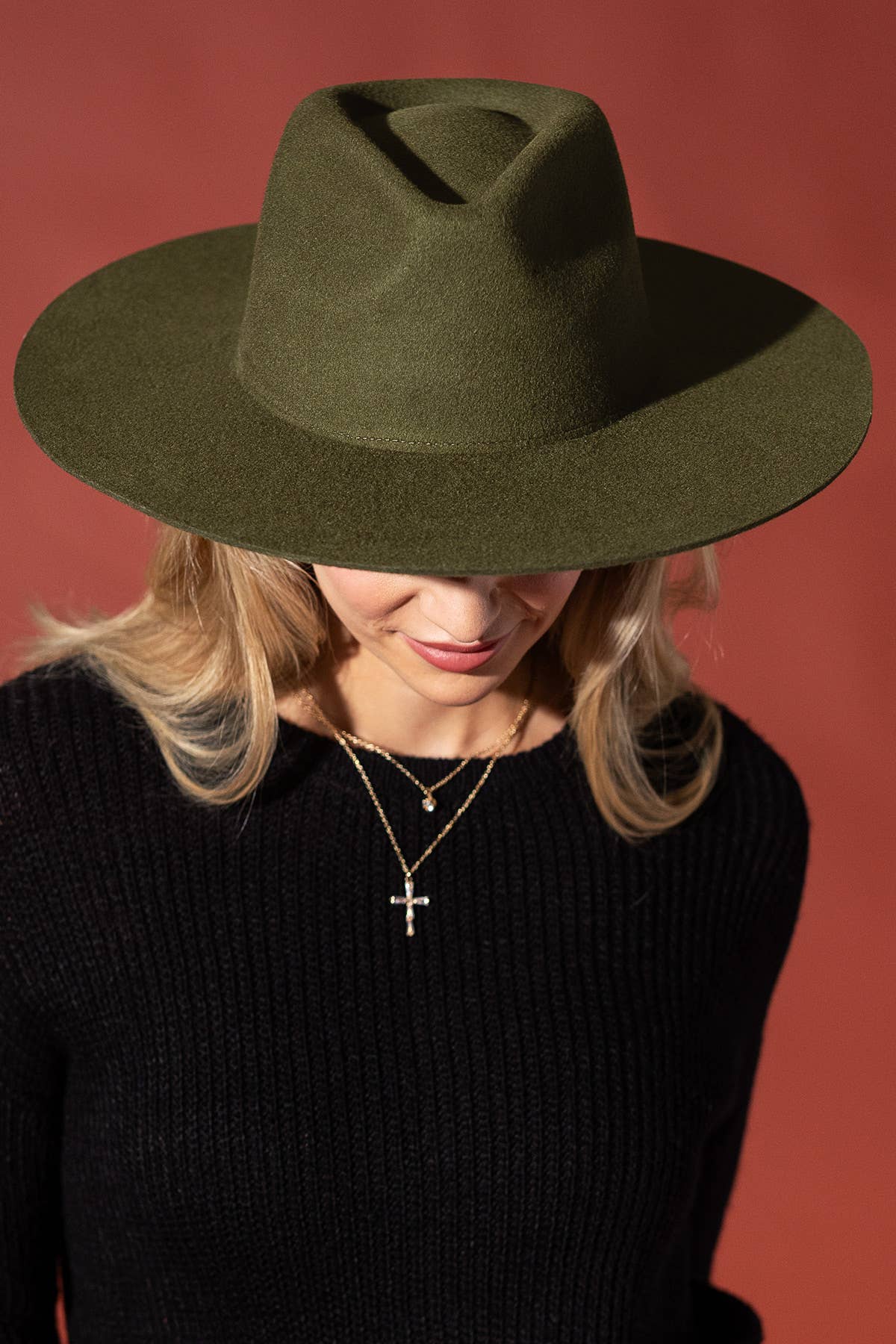 Urbanista – Großhandel Fedora-Hut – Damen – 100 % australischer Woll-Panama-Hut mit Tropfen-Krone und steifer Krempe – Ruggine25