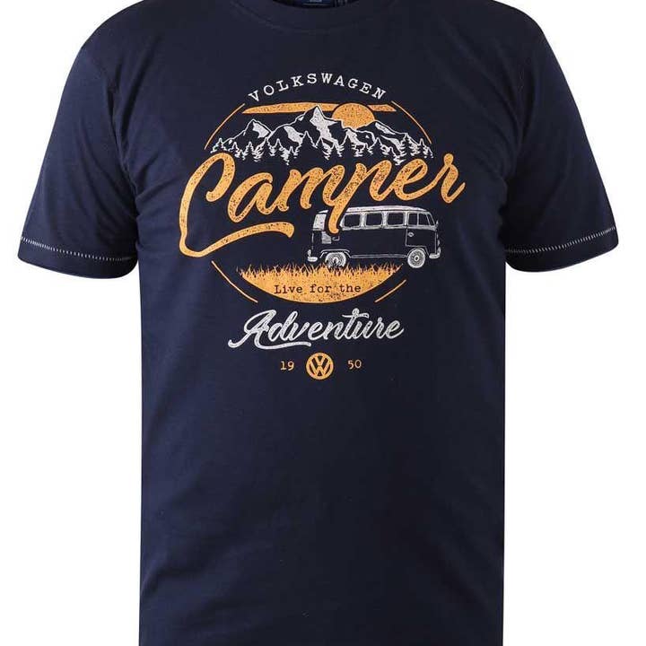 D555 Herrar Officiell "VW Camper" Bomulls-T-shirt Marinblå 2XL till 8XL för wholesale av Brooklyn Big & Tall