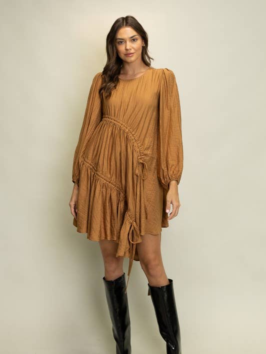 Heyson - Wholesale Jurk - Dames - JOD1239_C Mini Jurk met Textuur en Gerimpeld Detail1