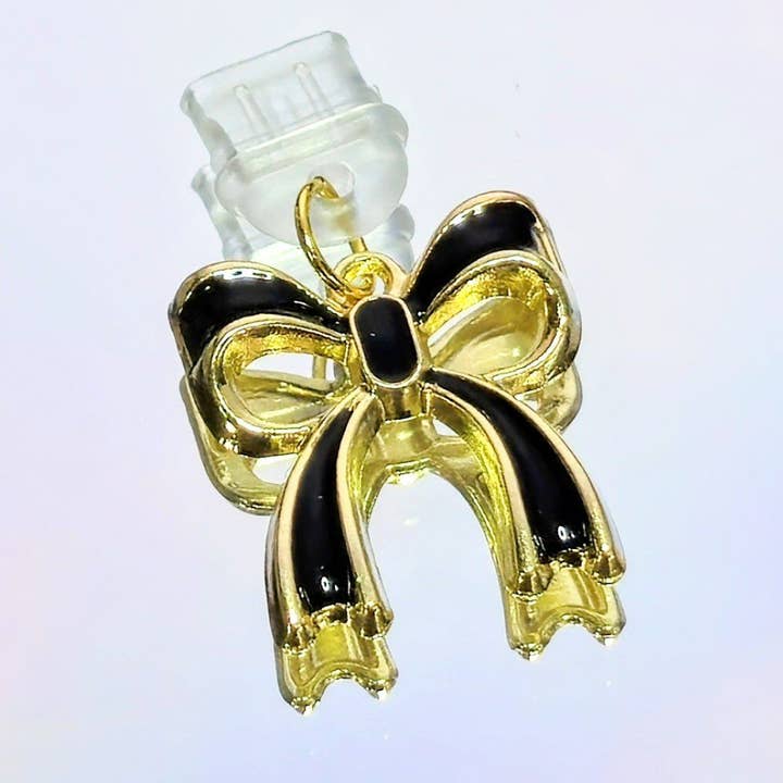 Elegant Black & Gold Bow USB-C Charm Dust Plug for wholesale by Fui Fuío by Ktna