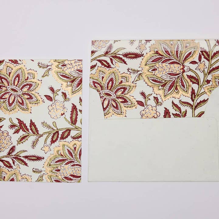 Paper Mirchi – wholesale Everyday greeting card – Hand Block Printed Greeting Card - Dahlia Glitz Scarlet4