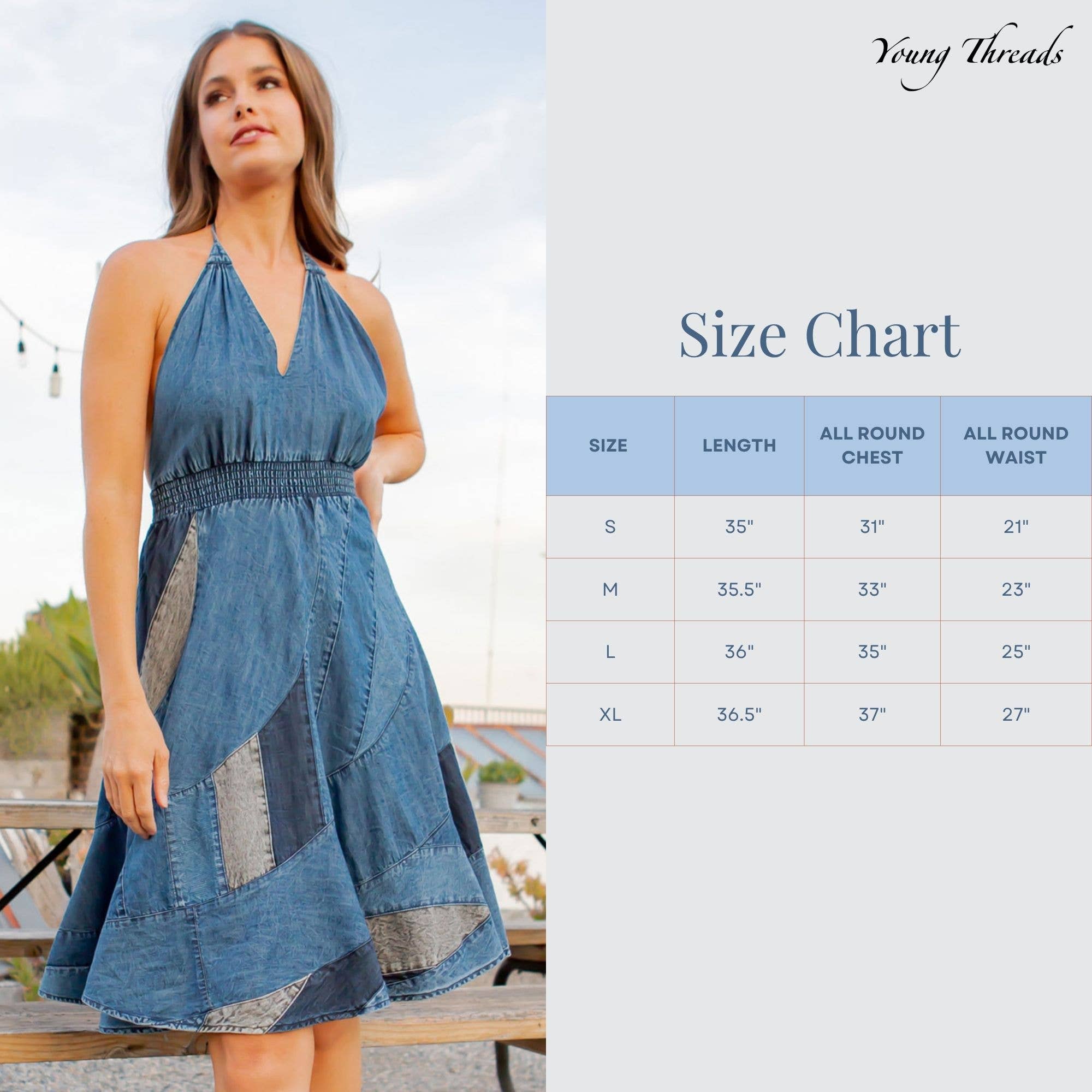 Young Threads - Wholesale Jurk - Dames - BabyDoll westernjurk met halterhals en asymmetrische opgenaaide onderkant4