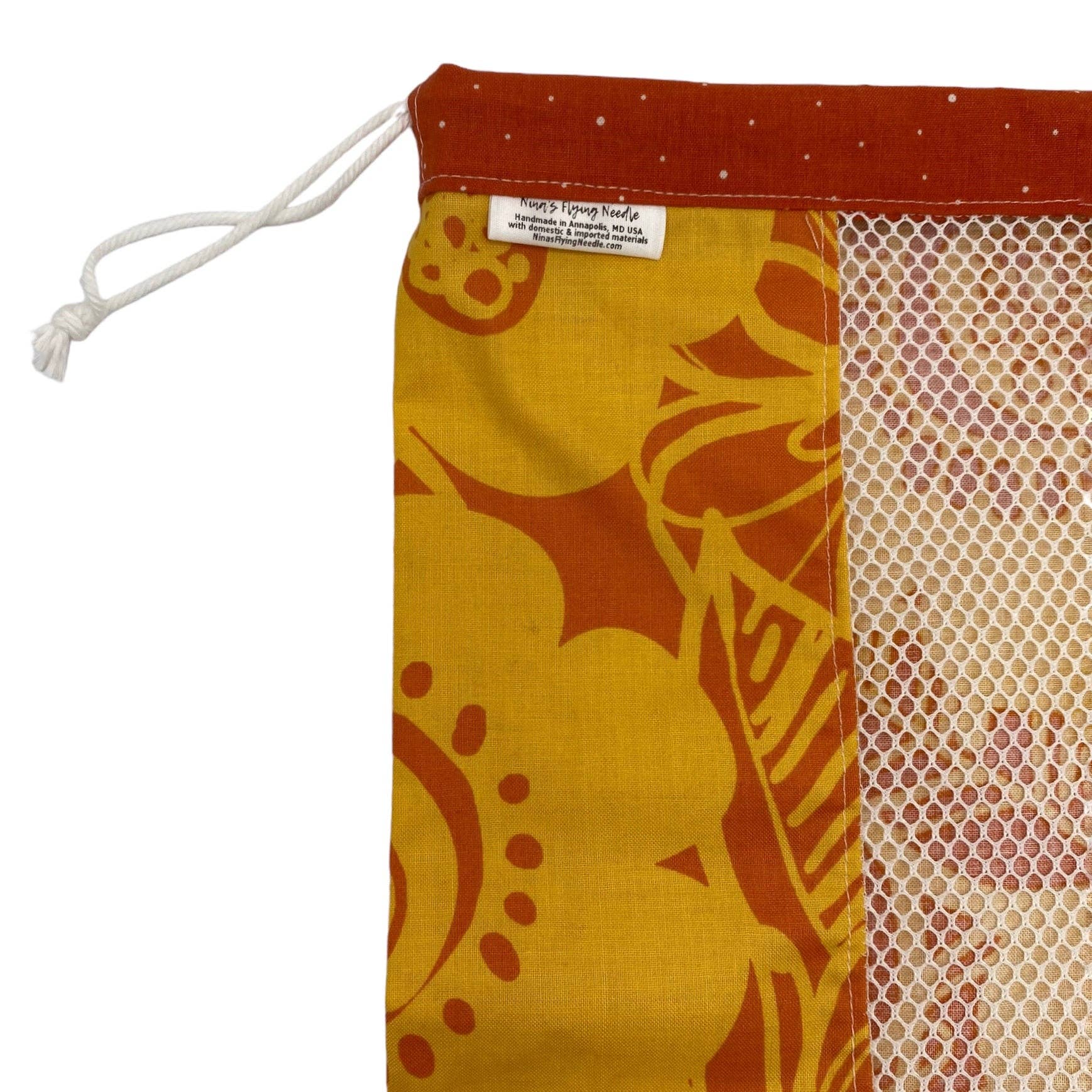 Nina's Flying Needle - Wholesale Grocery/Shopping Bag - Large Produce Bag Floral Orange and Yellow1