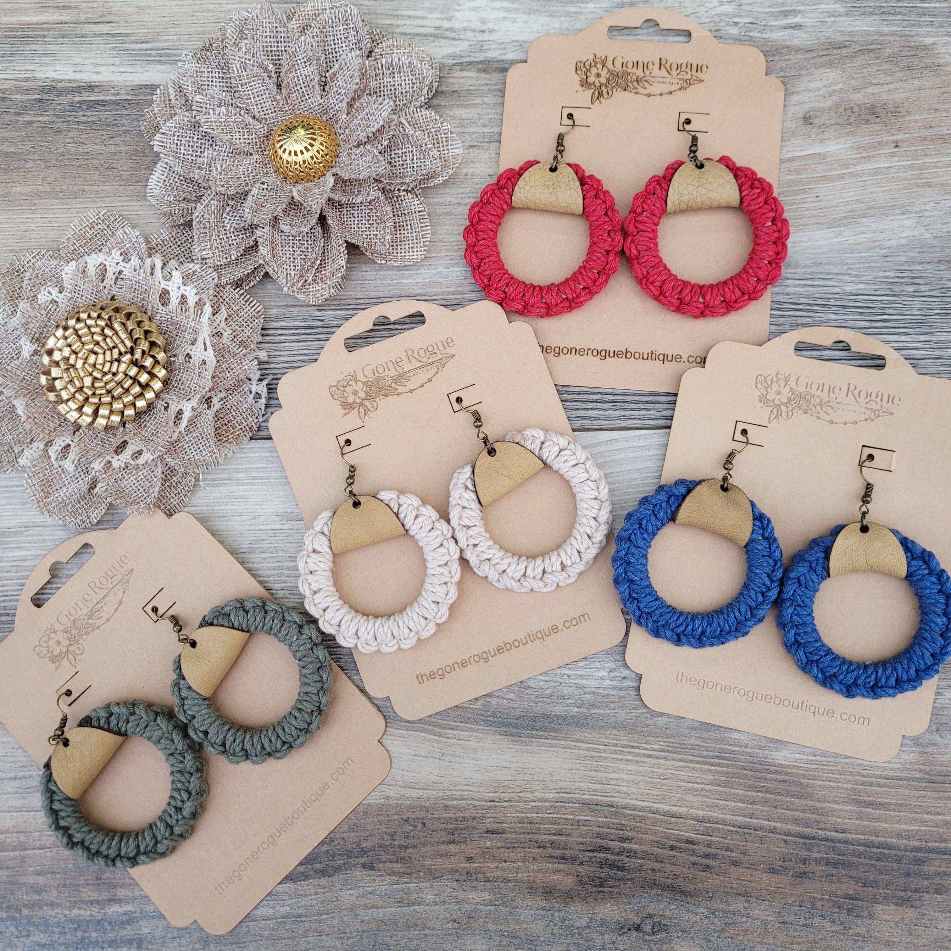 Gone Rogue Boutique - Wholesale Dangle Earrings - Fall Macrame hoop and leather earrings8