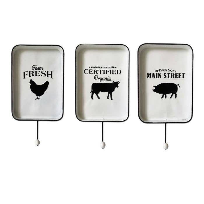 Lucknow Southern and Company - Wholesale Wall Hook - 17.5" x 9 x 2.5" Enamel Farm Hook "Pig Main Street"0