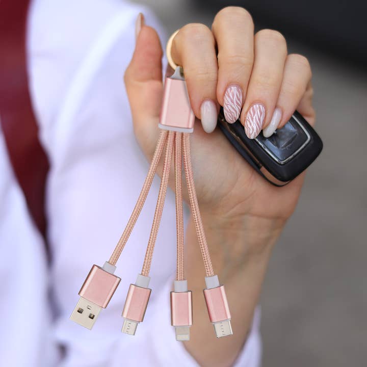 Ellie Rose - Wholesale Charging Cable - 3-in-1 Charging Keychain - Rose Gold4