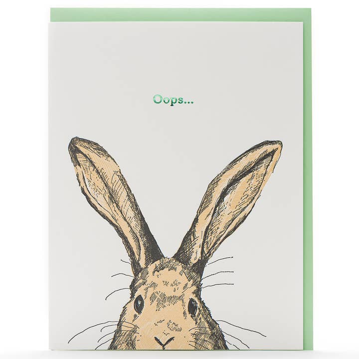 Oops Rabbit Card for wholesale by Porchlight Press Letterpress