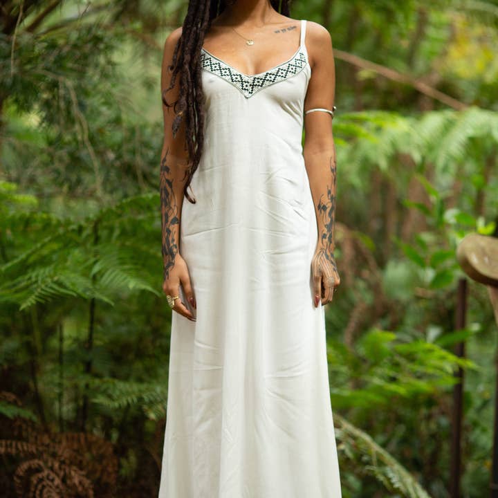 Traditional Linen Dress - White (Black Stitching) and other Purchase Wholesale indian kurtis. Free Returns & Net 60 Terms on Faire trending on Faire.