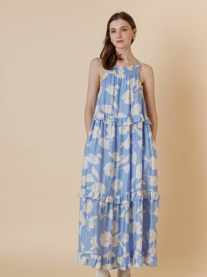 Vestido Maxi Boho Floral con Volantes y Cuello Fruncido para venta al por mayor de A & SHE