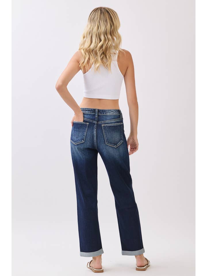 Petra153 - Wholesale Jeans - Women's - P1559X-DK HIGH RISE COMFORT BAGGY STRAIGHT W/ CUFFED HEM9