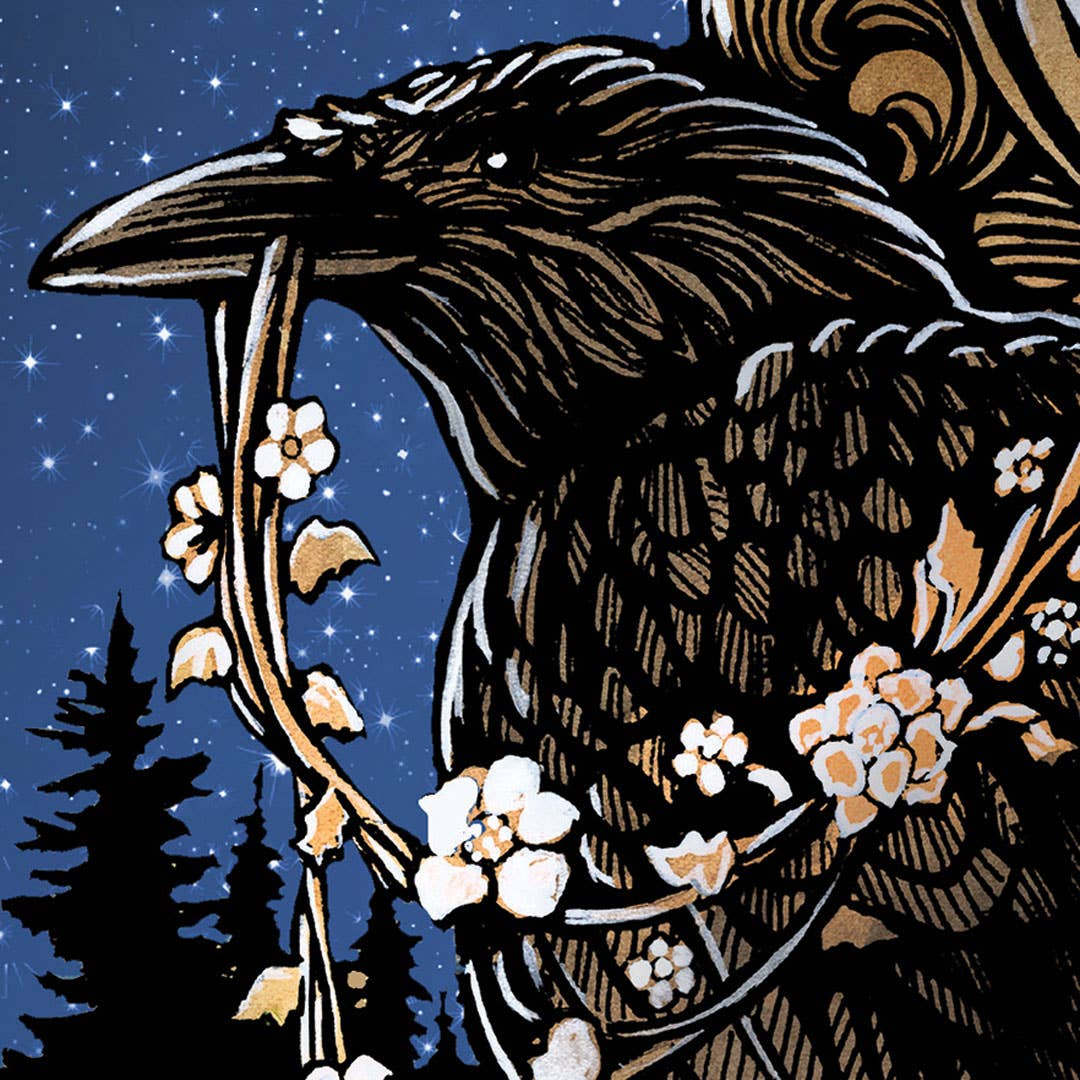 Sunny Days - Wholesale Love Card - Raven with a Garland of flowers2