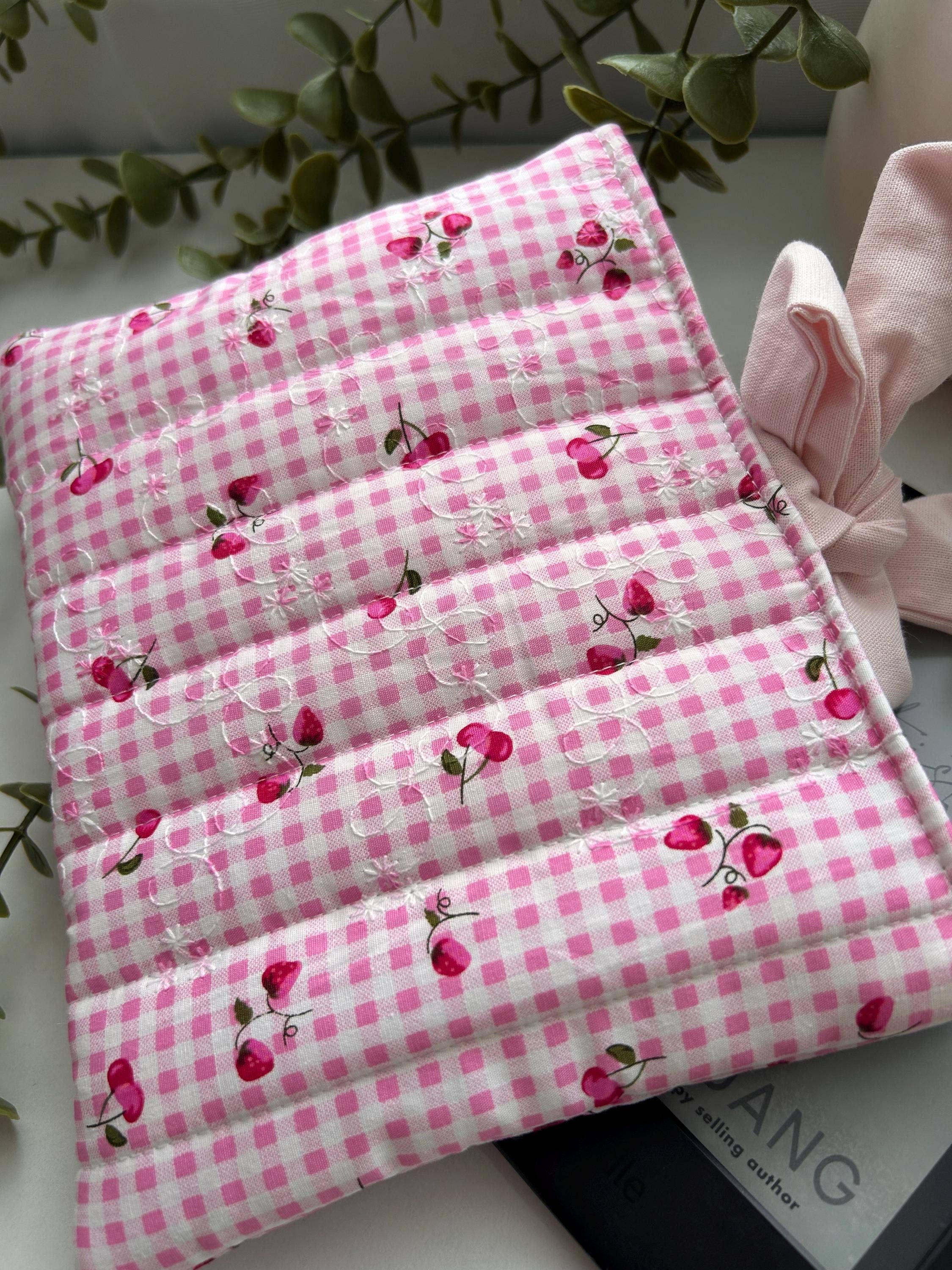 DaintyLuxeAU - Wholesale Laptop/Tablet Case - Women's - Pink Gingham Strawberry Cherry Quilted Kindle Sleeve2
