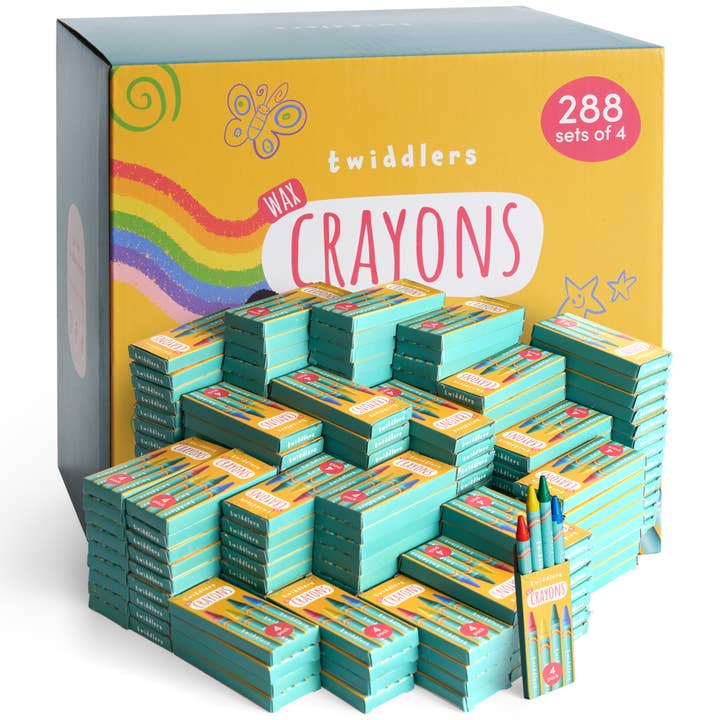 The Twiddlers – wholesale Crayons – Child & baby – 288 Boxes of Wax Crayons for Kids - 4 Crayons Per Box