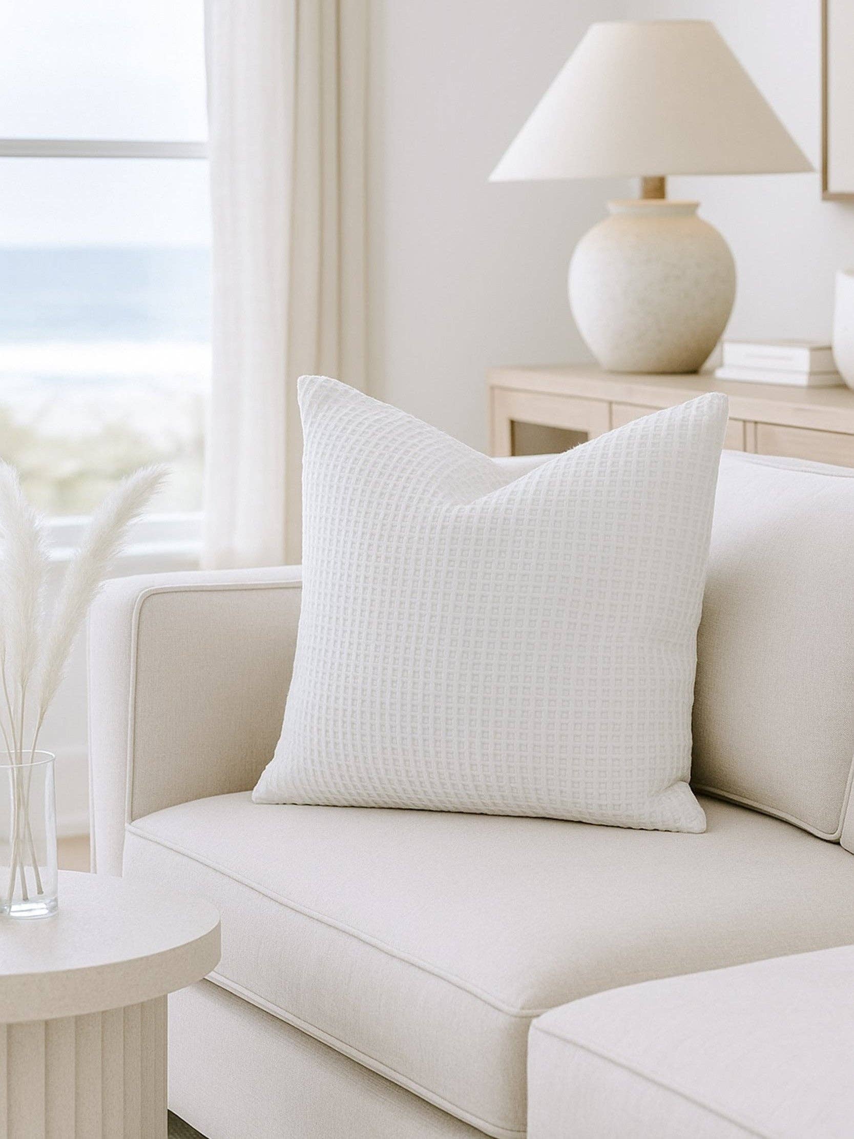 Anaya Home - Wholesale Throw/Decorative Pillow - Cool Cotton White Waffle Weave Pillows1