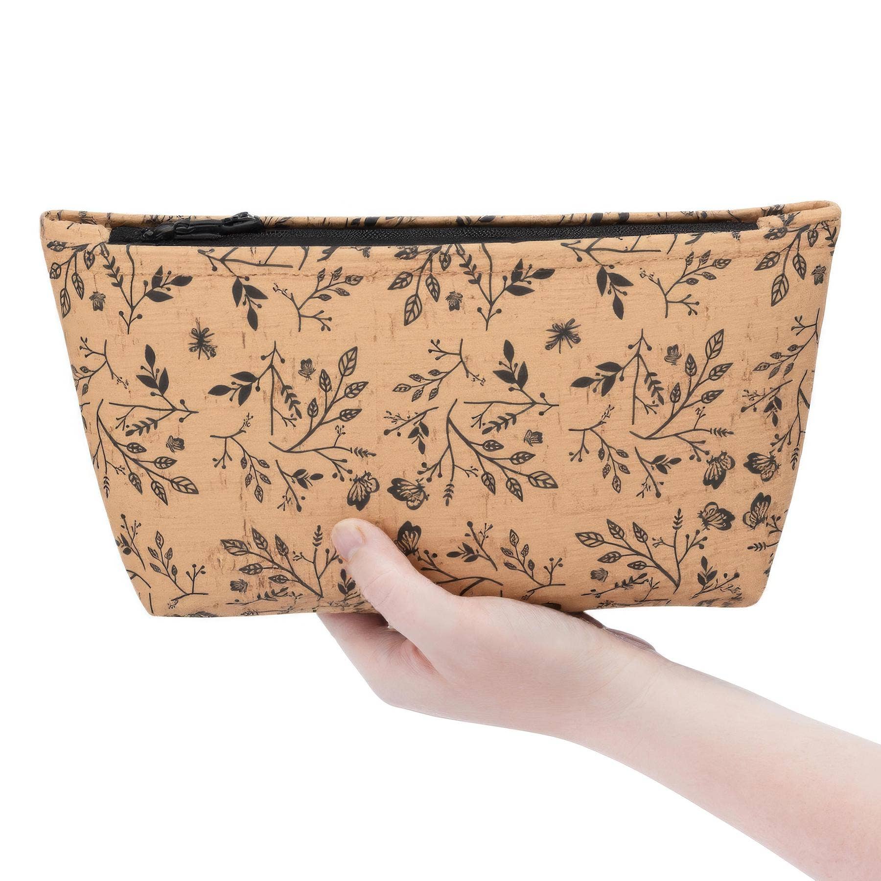 Natalie Therese – wholesale Pouch – Women’s – LARGE Cork Zipper Pouch | Black Floral Print1
