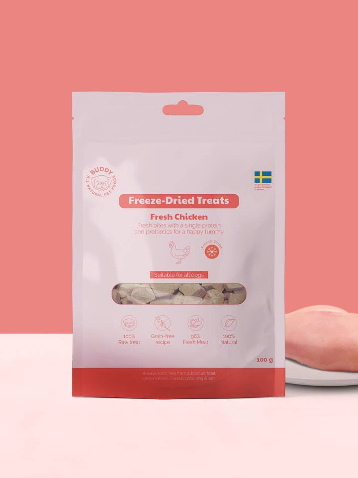 Buddy Gefriergetrocknete Einzelportionen Rohes Hähnchen 100 g für den Großhandel von Finest Petfoods