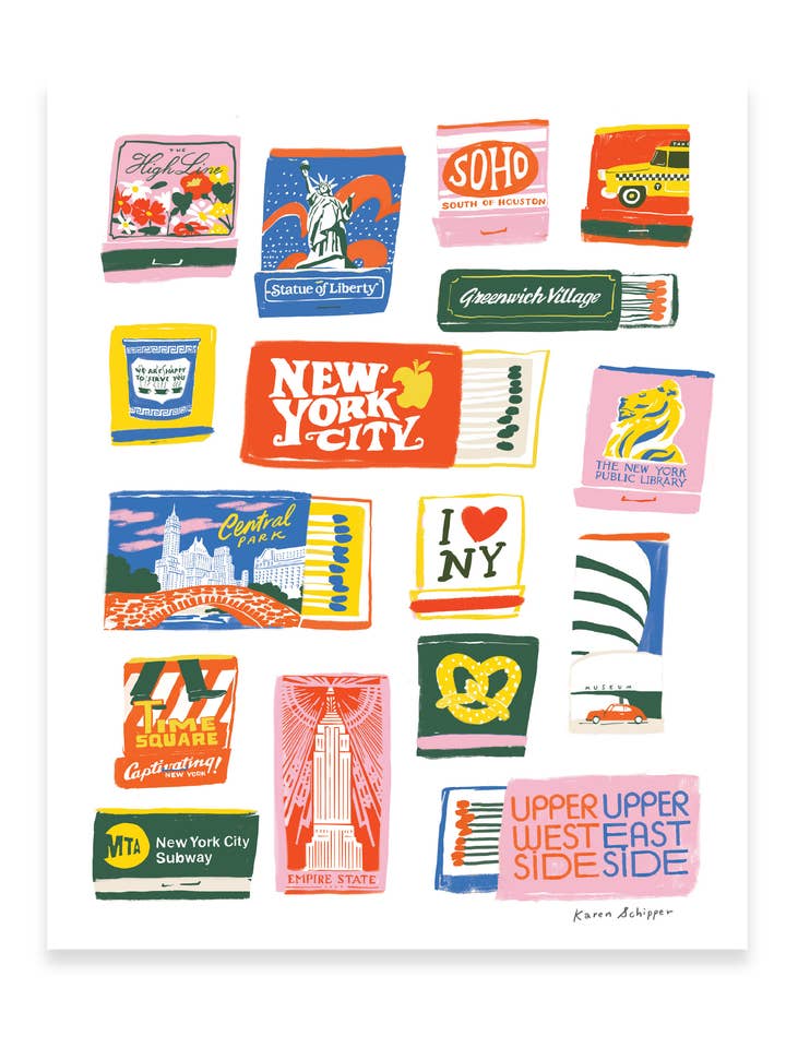 New York City Matchbook Print - Timeless City Wall Art Print for wholesale by Karen Schipper