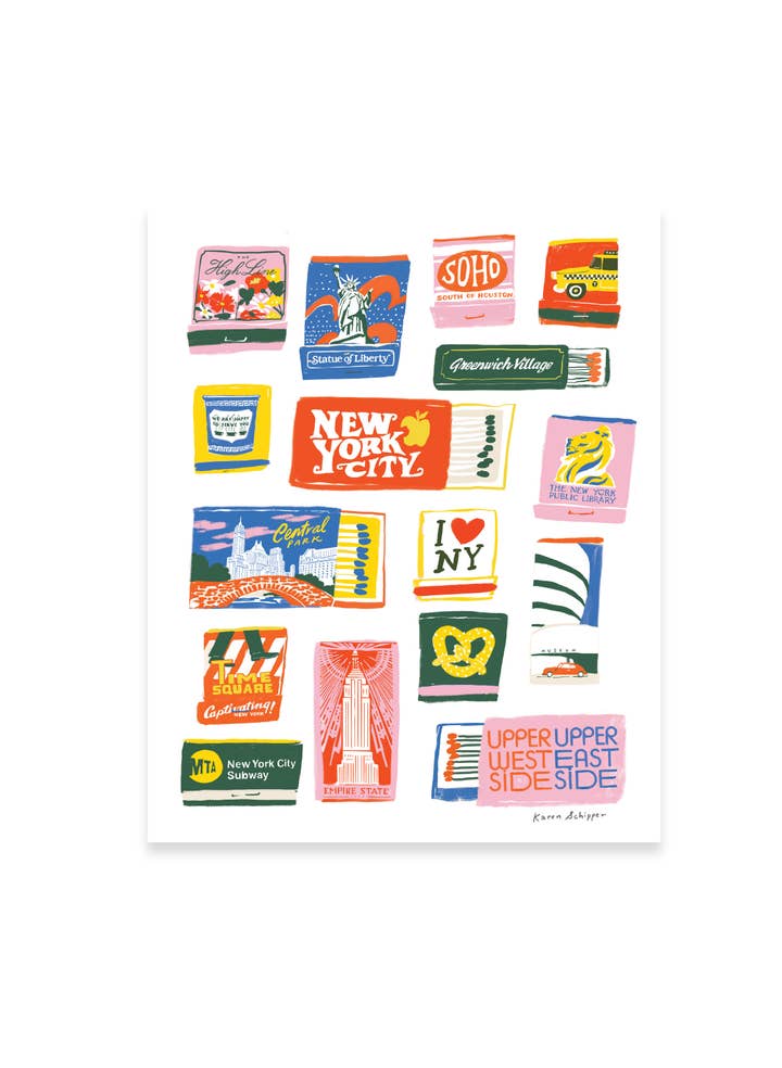 New York City Matchbook Print - Timeless City Wall Art Print for wholesale by Karen Schipper