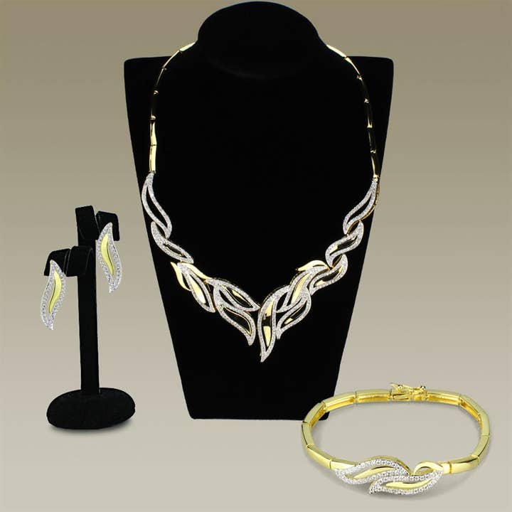 3W941 - Gold+Rhodium Brass Jewelry Sets with AAA Grade CZ in Clear for wholesale by Alamode