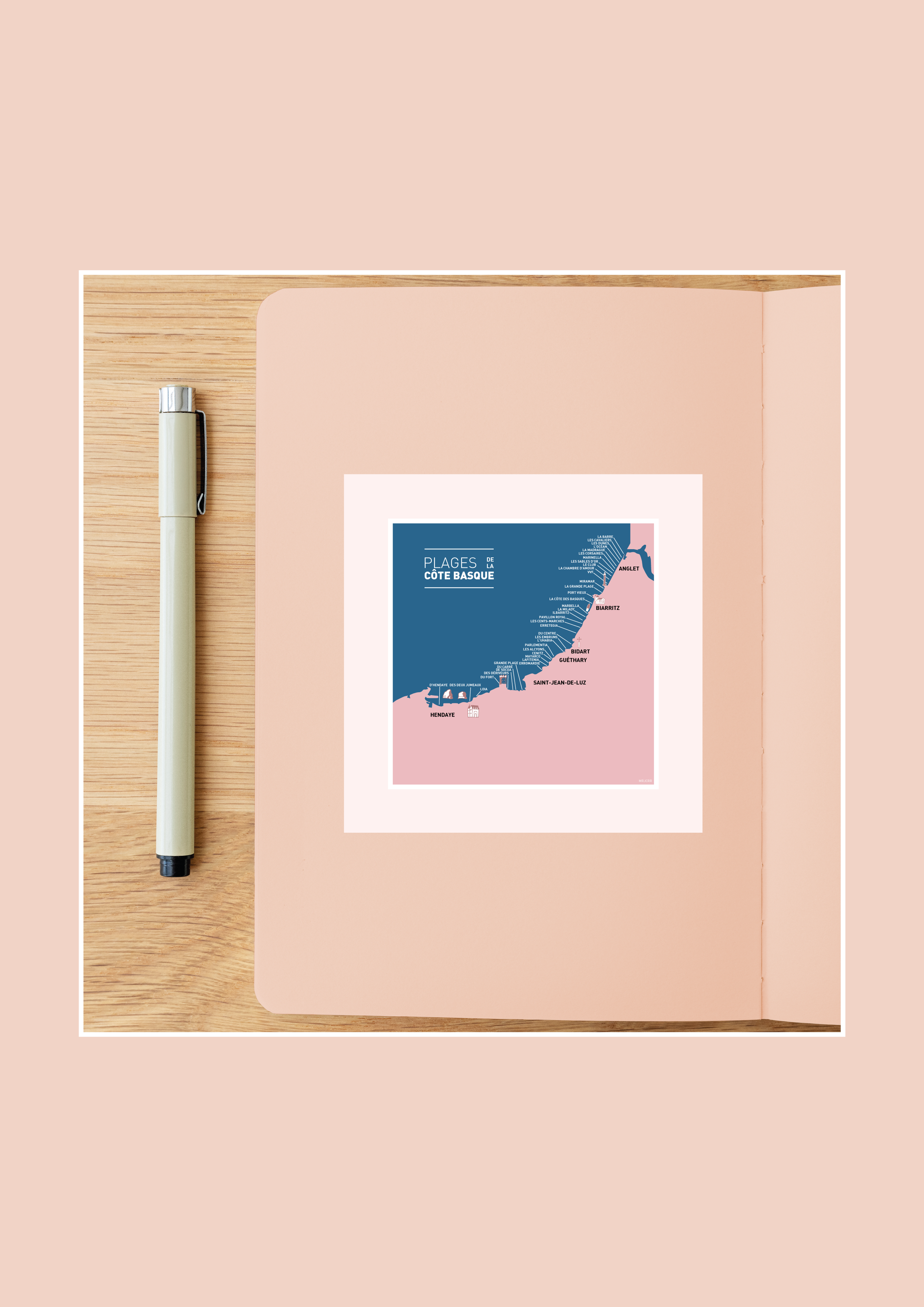 Mrjcrrart - Wholesale Postcard - Map of the Beaches of the Basque Coast3