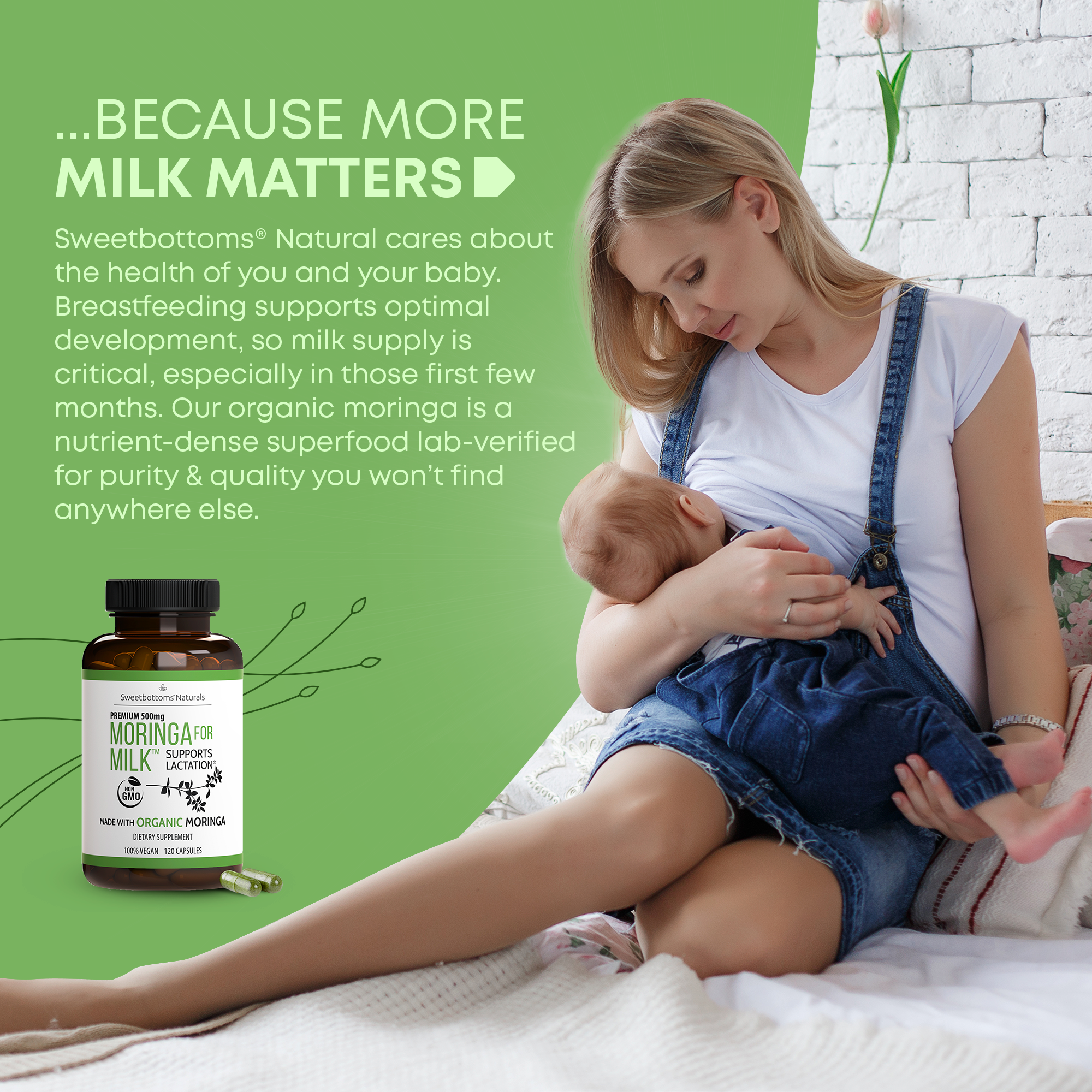 Sweetbottoms Naturals - Wholesale Oral Supplement/Vitamin - Organic Moringa for Milk Lactation Supplement - 120 Capsules4