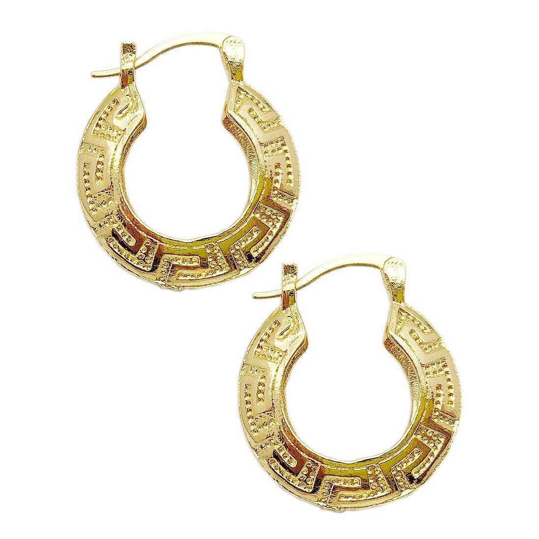 Diacly - Wholesale Hoop Earrings - Gold Dip Indian Greek Key Hoop Earrings0