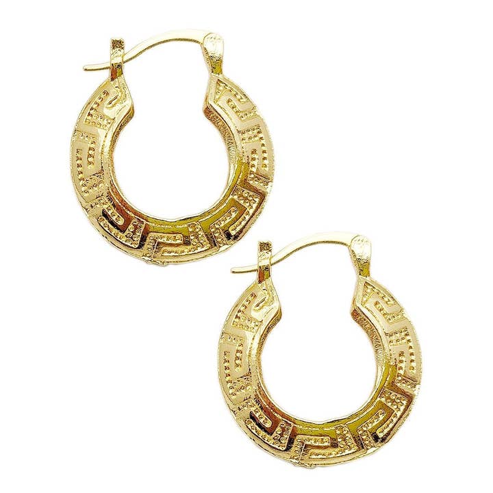 Diacly - Wholesale Hoop Earrings - Gold Dip Indian Greek Key Hoop Earrings