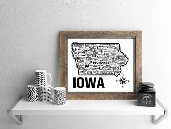 Whereabouts Shop - Wholesale Art Print - Iowa Map White2