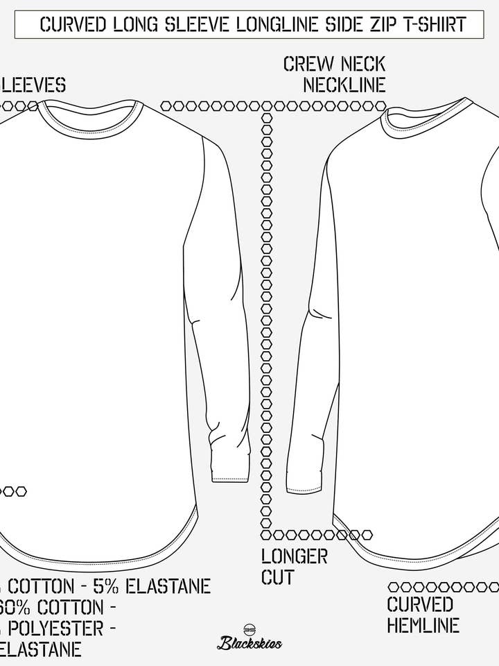 Blackskies - Wholesale T-Shirt - Men's - Langarmshirt mit seitlichem Reißverschluss in Longline-Schnitt, Salbeigrün5