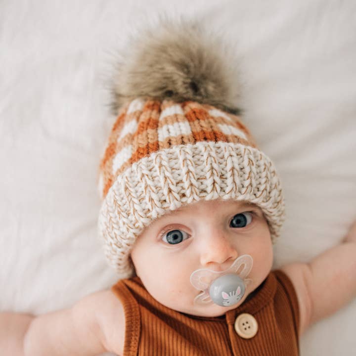 Huggalugs - Wholesale Beanie - Kids - Sienna Buffalo Check Pom Pom Beanie Hat Baby & Kids