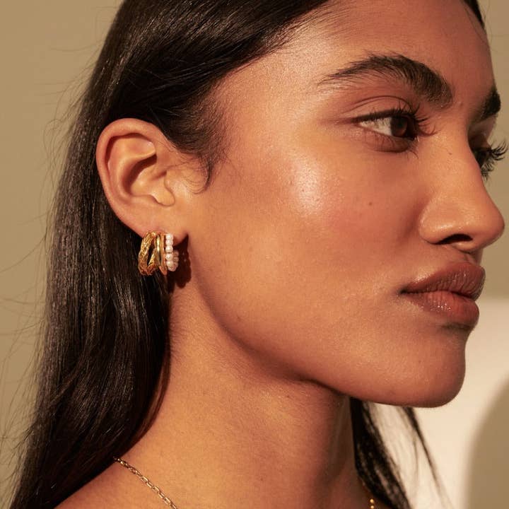 Angels Whisper Accessories - Wholesale Dangle Earrings - Trio Pearl Layered 18K Gold Plated Earrings1