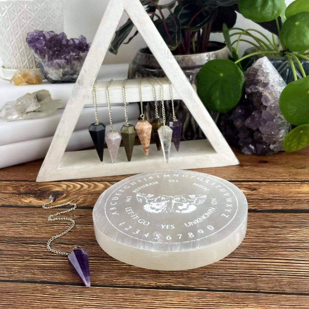 Rock Paradise - Wholesale Spiritual Stone/Crystal - Selenite Crystal Charging Plate with Moth Pendulum Board3