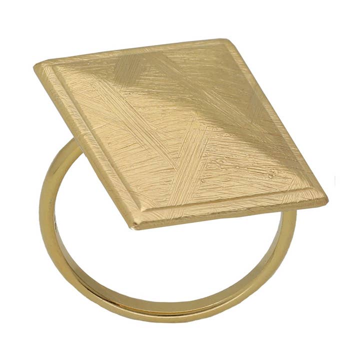 Justerbar ring fyrkantig textur Good Morning i silver för wholesale av Victoria Cruz