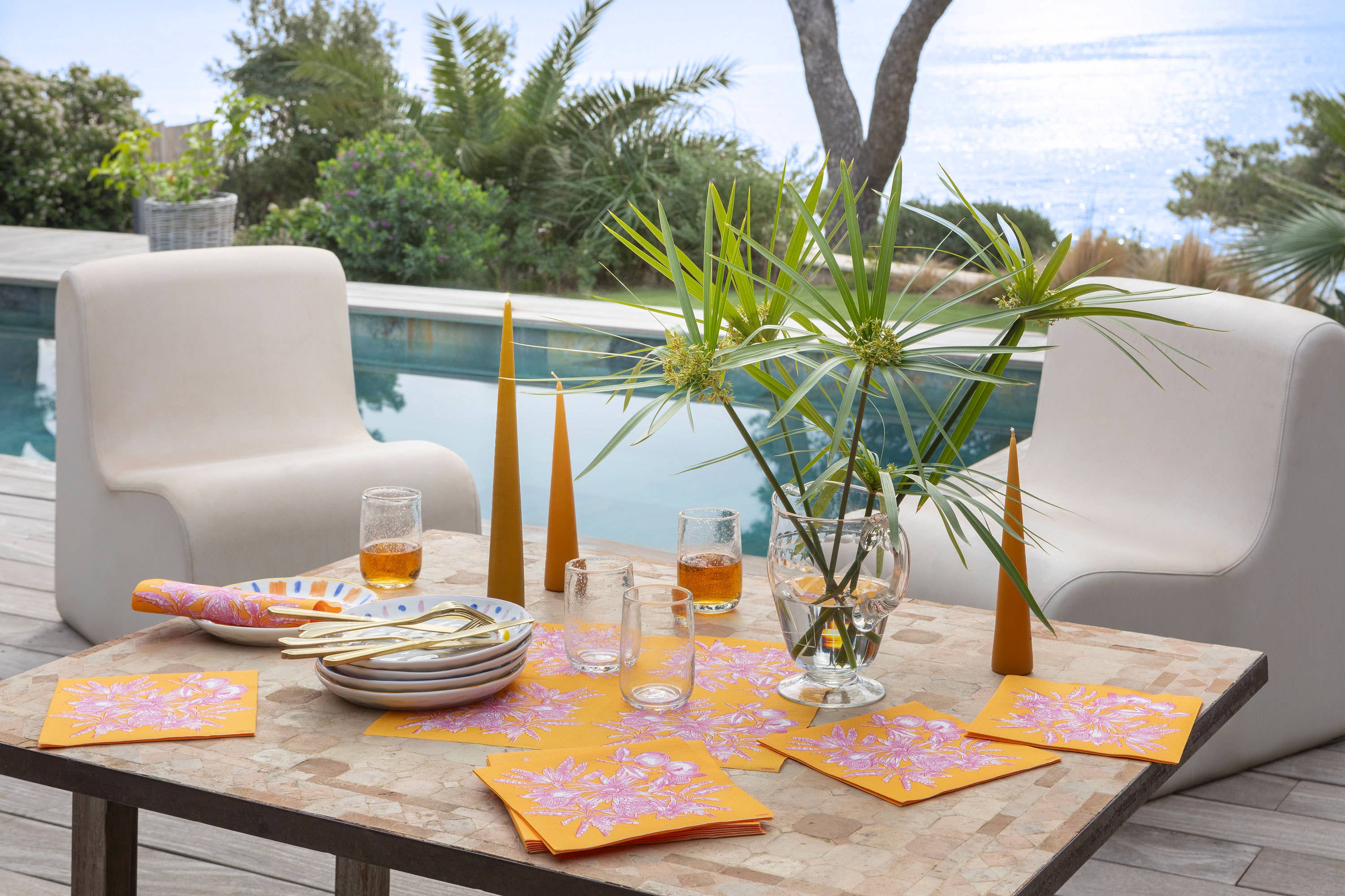 Trendy Table - Wholesale Disposable Napkin - Fruits Exotiques Yellow - Paviot Cocktail Napkin2