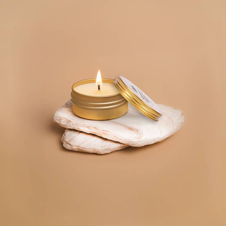 Fais – Velas de viagem por atacado – Velas de cera de soja com óleo essencial 10% para viagem, que queimam por 4 horas, em lata dourada